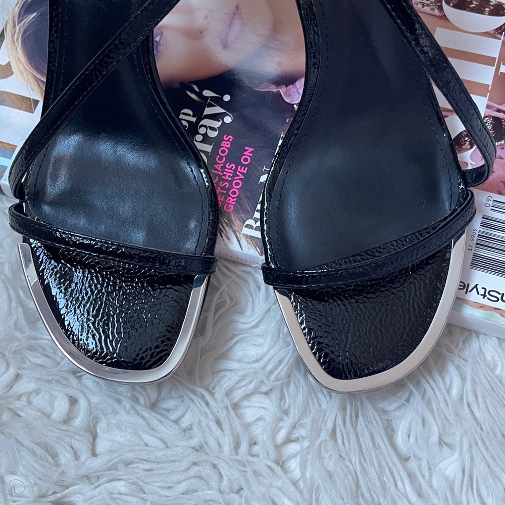 New DKNY Danielle Stiletto Glossy Black Strappy Sandals Heels - Picture 6 of 14